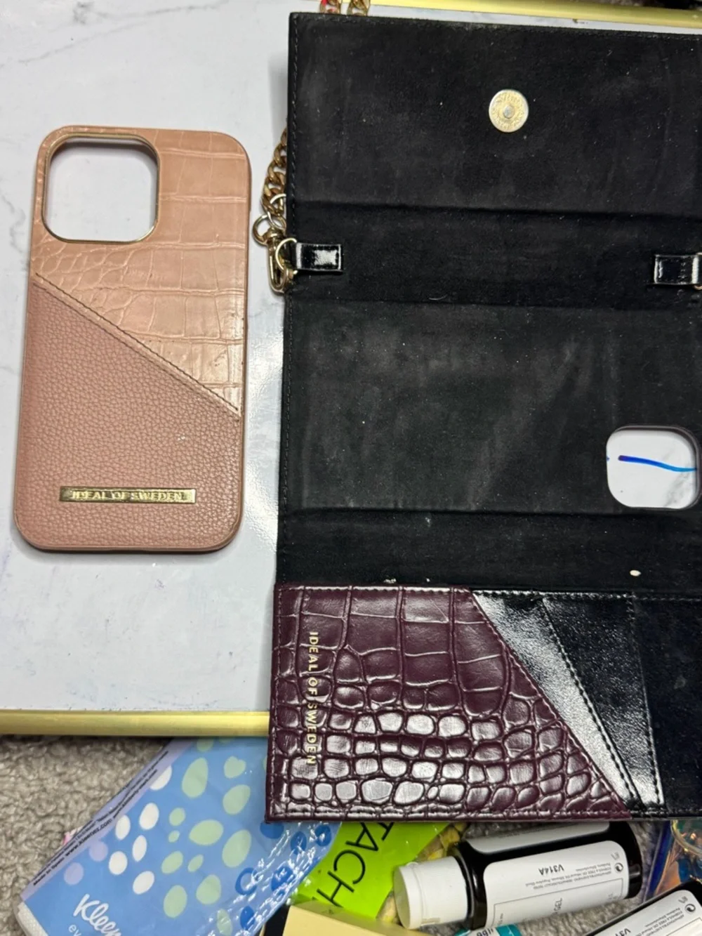 Blush Pink Croc-Texture Phone Case with Card Slot